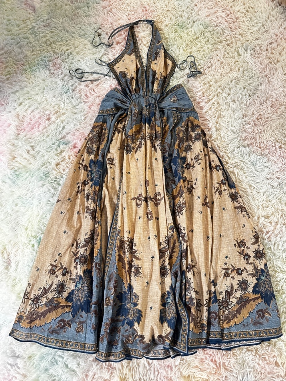 New Zimmermann Ascension Plunge Halter Printed Maxi Dress Multi Floral Size 0 - Picture 2 of 13